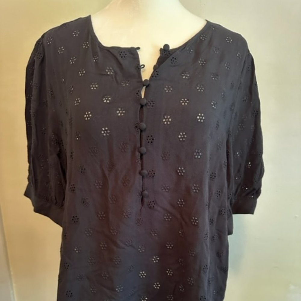 Vince Camuto Black Eyelet Top NWT